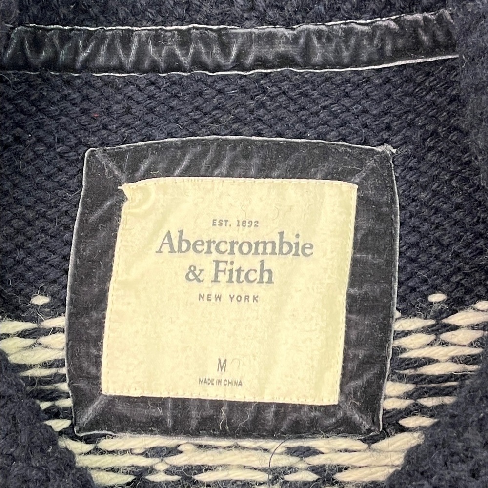 ABERCROMBIE & FITCH FAIR ISLE KNIT CARDIGAN MOOSE WOOL BLEND VELVET NAVY SZ MED - Picture 9 of 15